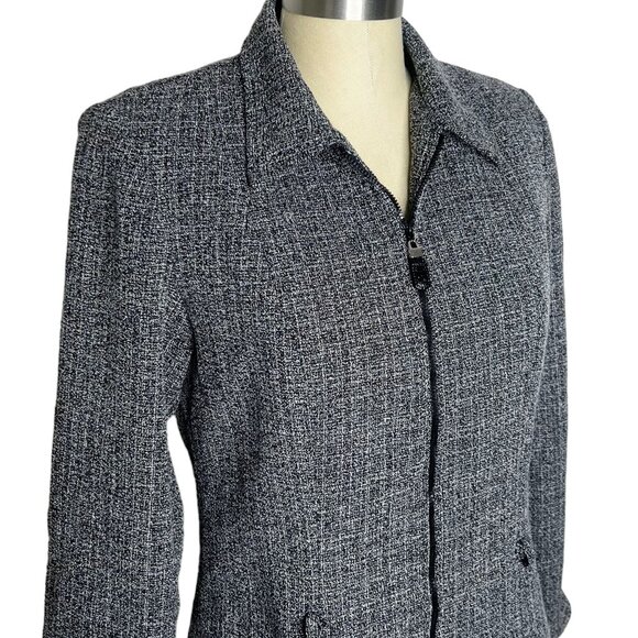 K Studio Blazer Womens Size 8 Black White Knit Full Zip Career Wear - Picture 1 of 4